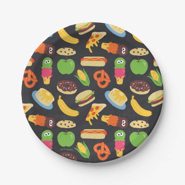 Cookie Monster Foodie Truck Chalkboard Paper Plate (Front)