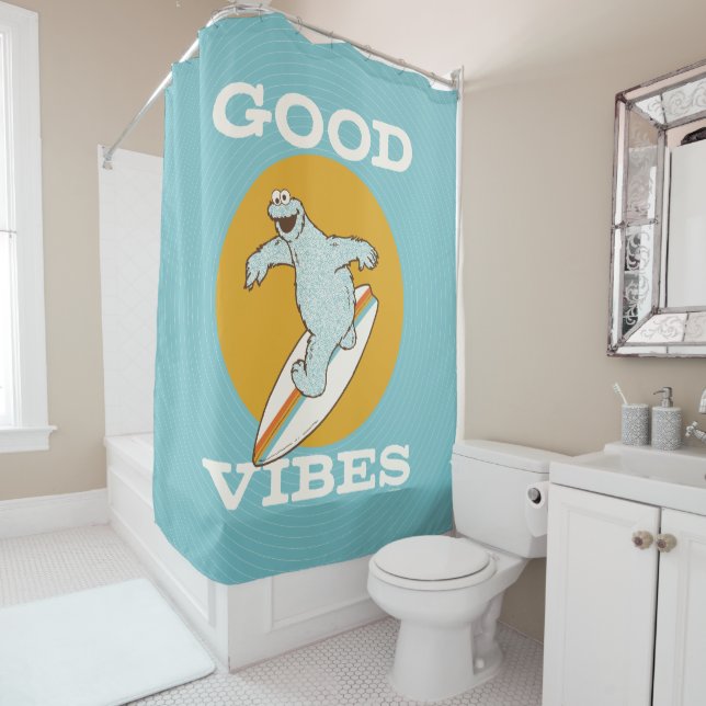 Cookie Monster Good Vibes Shower Curtain (In Situ)