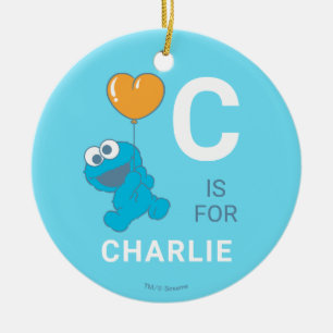 Cookie Monster Heart Balloon Ceramic Tree Decoration