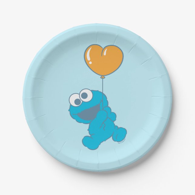 Cookie Monster Heart Balloon Paper Plate (Front)