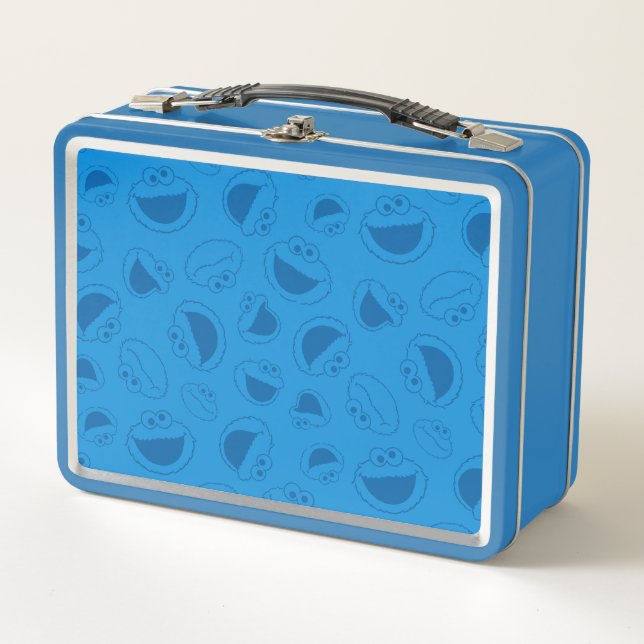 Cookie Monster | Me Awesome Blue Pattern Metal Lunch Box (Front)