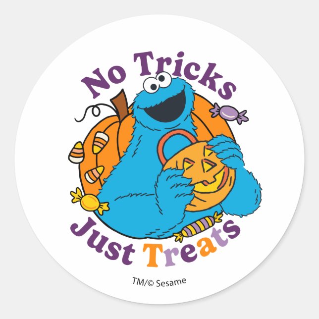 Cookie Monster | No Tricks Just Treats Classic Round Sticker (Front)