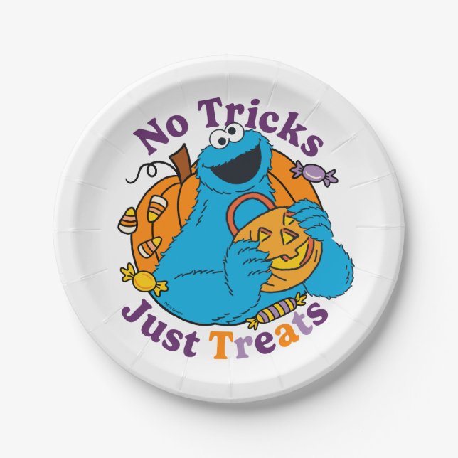 Cookie Monster | No Tricks Just Treats Paper Plate (Front)