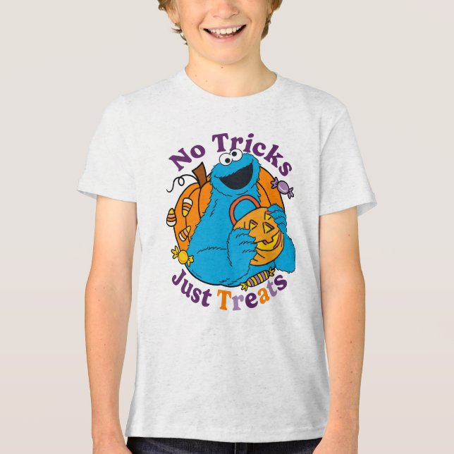 Cookie Monster | No Tricks Just Treats Tri-Blend Shirt (Front)