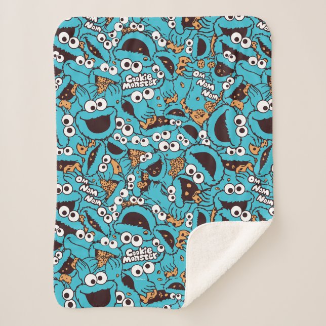 Cookie Monster | Nom Nom Nom Pattern Sherpa Blanket (Front)