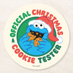 Cookie Monster   Official Christmas Cookie Tester Round Paper Coaster