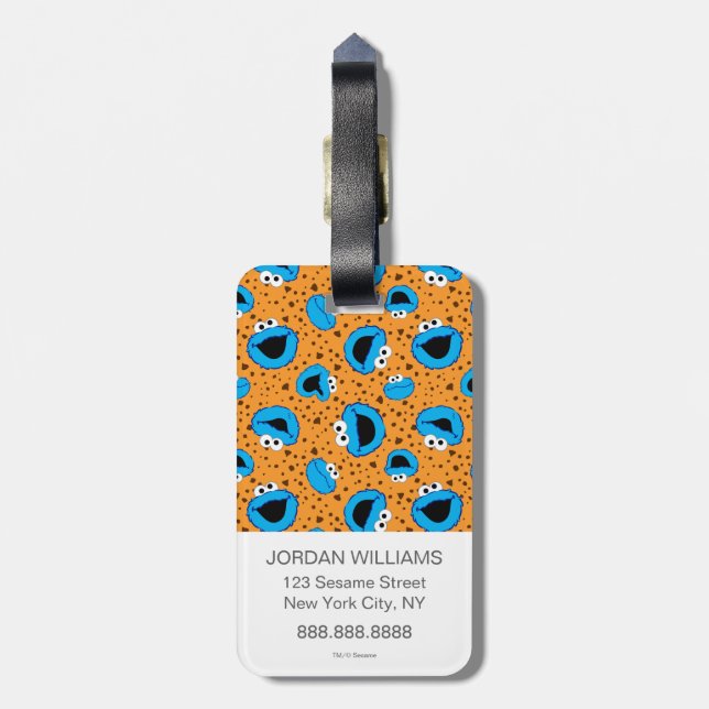 Cookie Monster on Cookie Pattern Luggage Tag (Back Vertical)