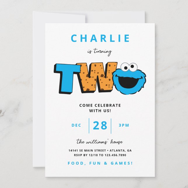 Cookie Monster - Second Birthday Invitation (Front)
