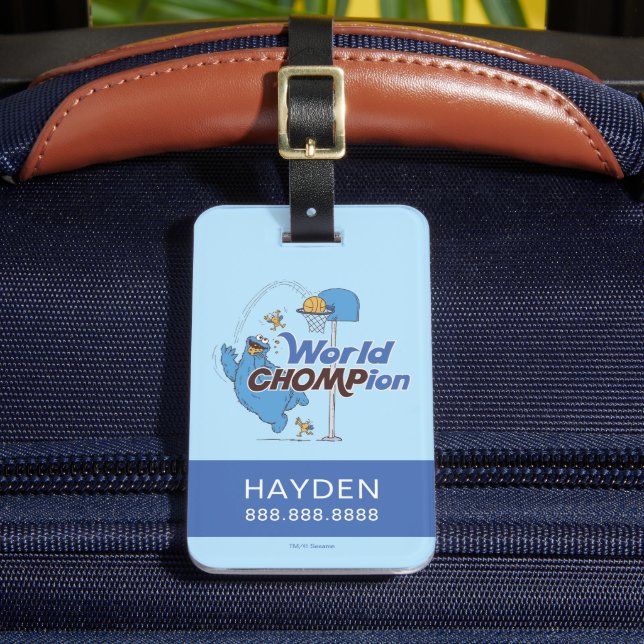 Cookie Monster | Shooting Basketball Hoops Luggage Tag (Front Insitu 2)