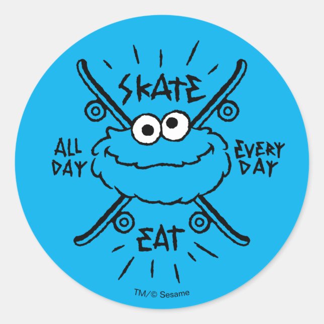Cookie Monster Skate Logo - Skate, Eat, 24/7 Classic Round Sticker (Front)