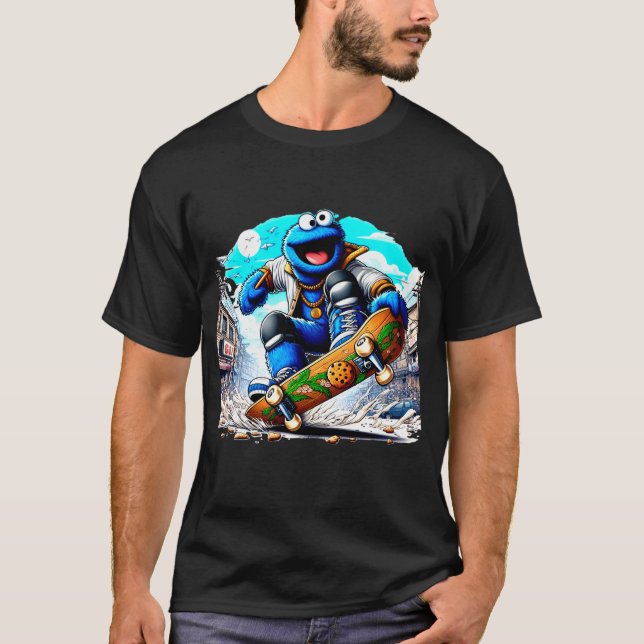 Cookie Monster Skateboarding T-Shirt (Front)