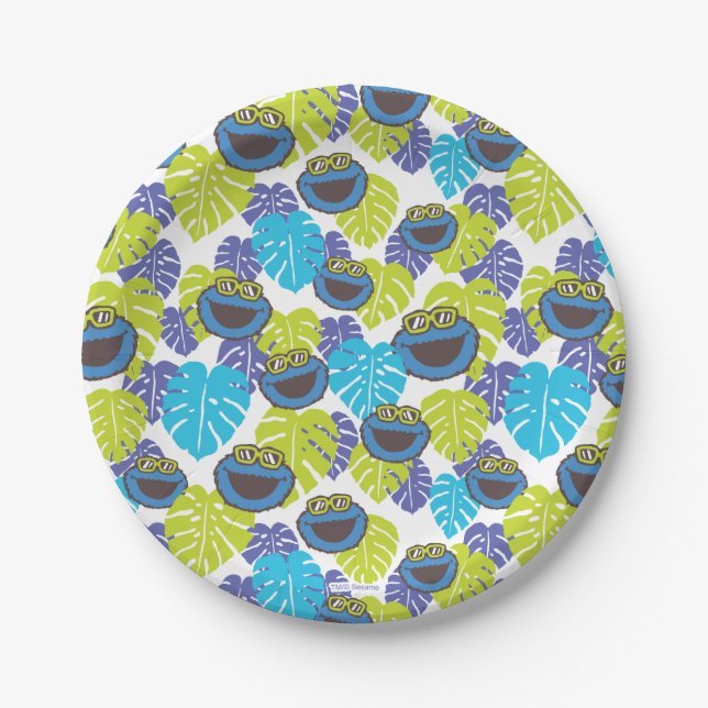Cookie Monster | Tropical Pattern Paper Plate (Front)