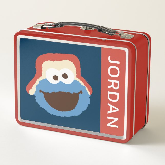 Cookie Monster Woodland Face | Add Your Name Metal Lunch Box (Back)