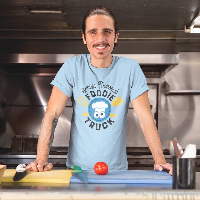 Cookie Monster's Foodie Truck Logo T-Shirt (Person wearing shirt)
