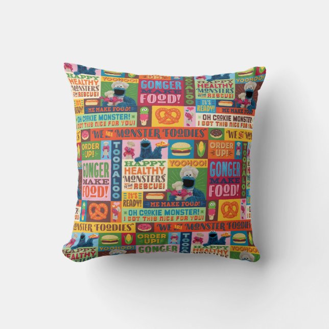 Cookie Monster's Foodie Truck Pattern Cushion (Front)