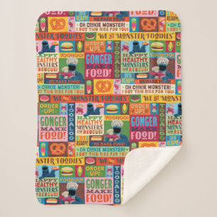 Cookie Monster's Foodie Truck Pattern Sherpa Blanket