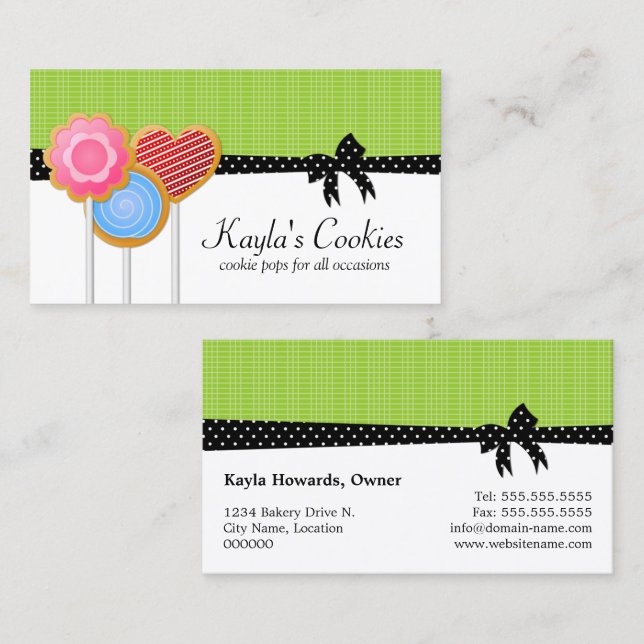 Cookie Pops Green Business Card (Front/Back)