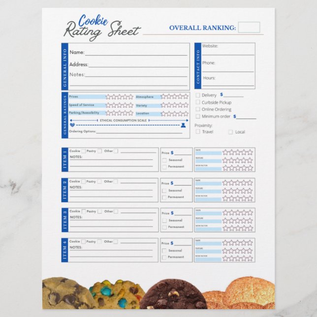 Cookie Rating Sheet - Blue (Front)