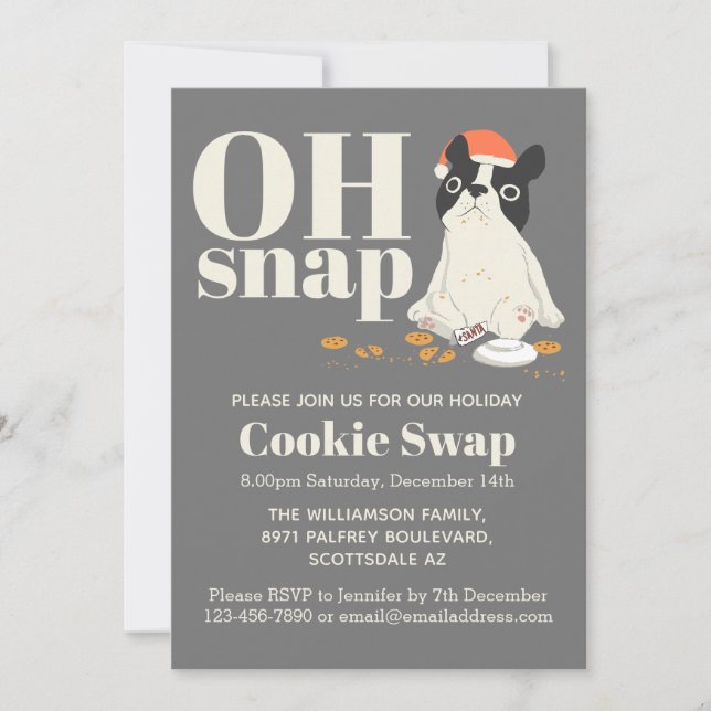 Cookie Swap Cute Puppy Grey Modern Invitation (Front)