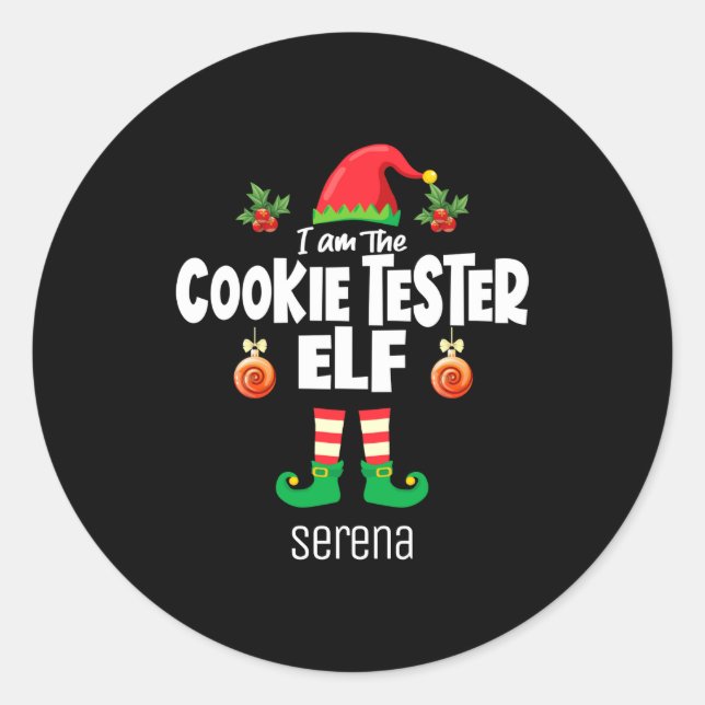 Cookie Tester Elf Family Matching Christmas Name  Classic Round Sticker (Front)