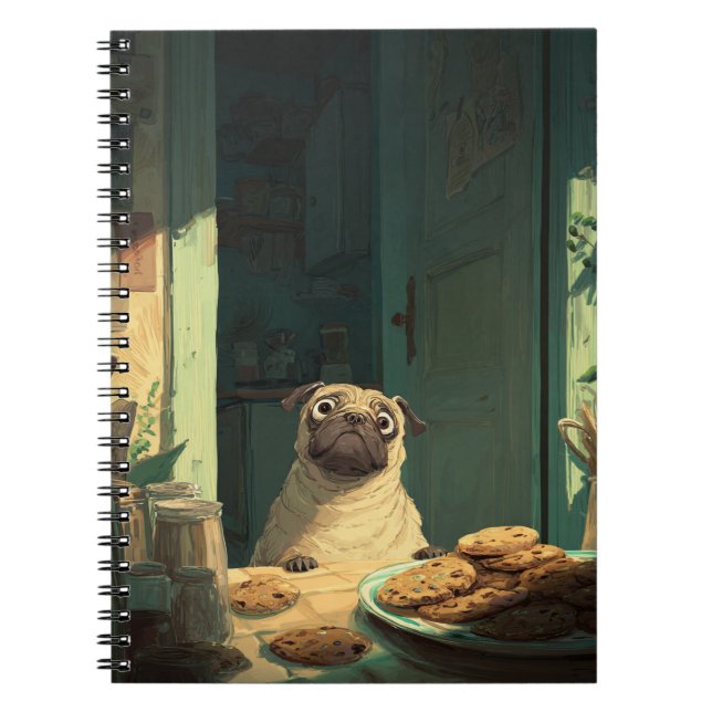 Cookie Thief Pug Spiral Notebook (Front)