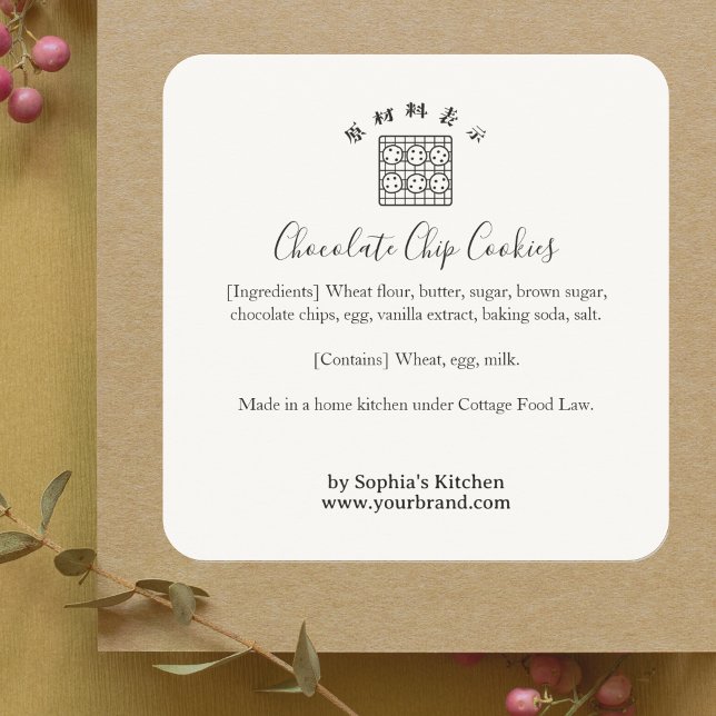 Cookie Tray Minimalist Bakery Ingredient Product Square Sticker (Creator Uploaded)