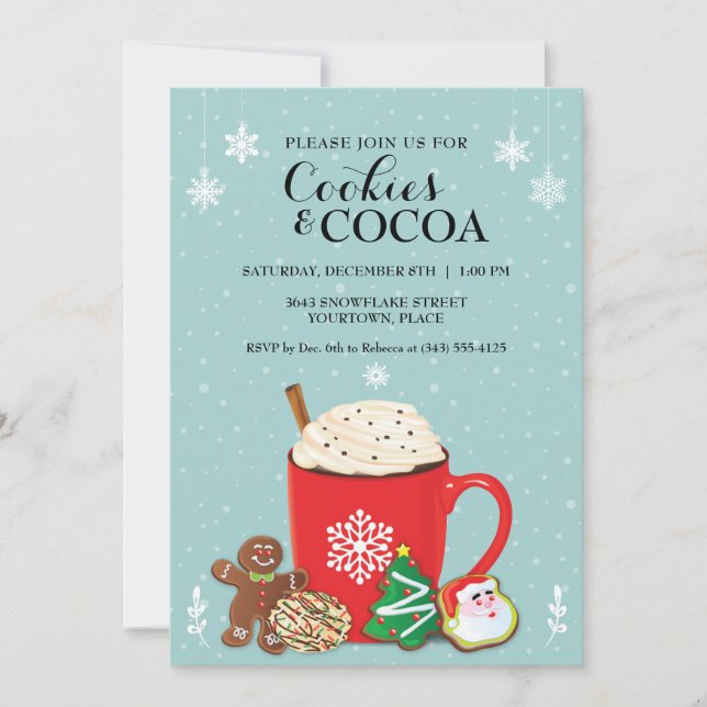 Cookies and Cocoa Christmas Holiday Party Invita Invitation (Front)