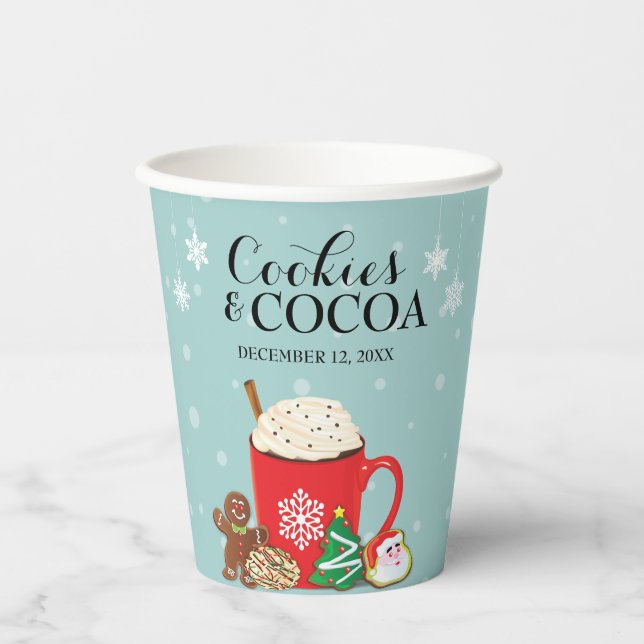 Cookies and Cocoa Christmas Holiday Party Paper Cups (Front)