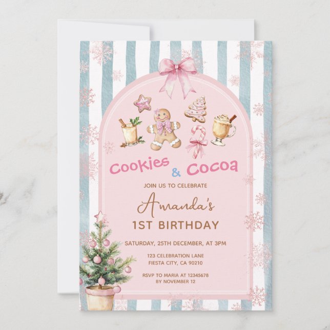 Cookies and Cocoa Christmas Kids Birthday Invitation (Front)