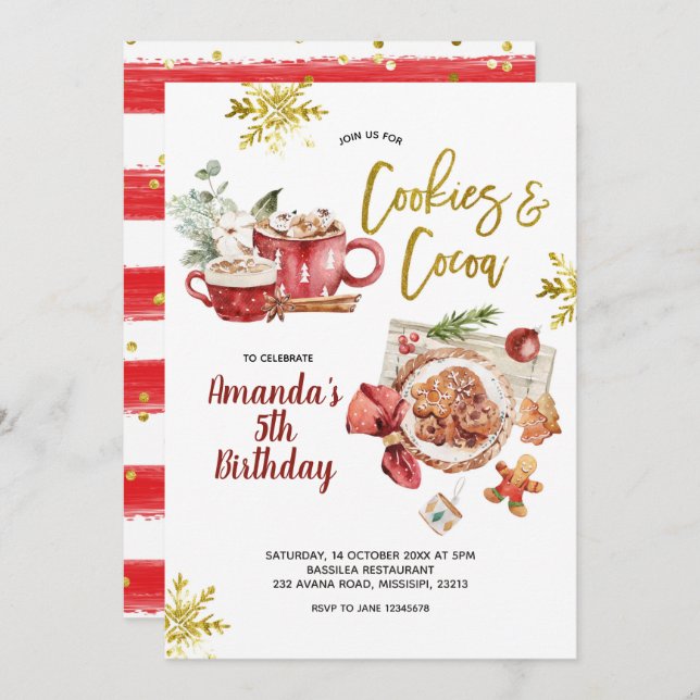 Cookies and Cocoa Christmas Winter Birthday Invita Invitation (Front/Back)