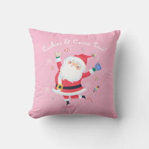 Cookies and Cocoa Cute Santa Pink Throw Pillow