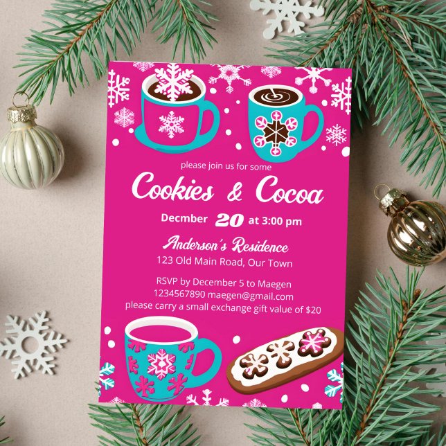 Cookies and cocoa groovy retro party template (Cookies and cocoa groovy retro template invitation instant download pink and teal colors cups )