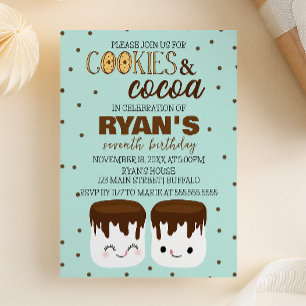 Cookies and Cocoa Kawaii Birtday Invitation