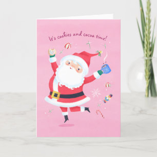 Cookies and Cocoa Time Cute Santa Holiday Card