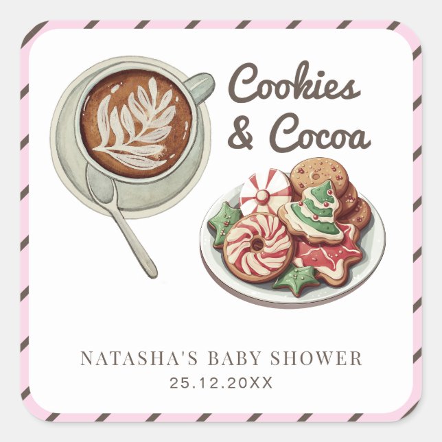 Cookies and Cocoa Warm Pastel Pink Baby Shower  Square Sticker (Front)