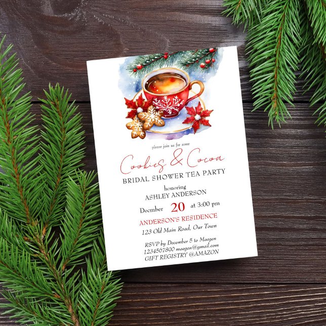 Cookies and cocoa winter bridal shower tea party invitation (Cookies and cocoa Christmas winter bridal shower tea party editable template digital download modern)