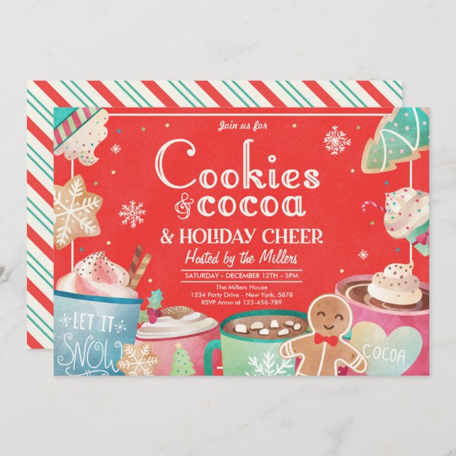 Cookies And Hot Cocoa Holiday Christmas Party Invitation (Front/Back)