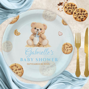  Cookies and milk Baby Shower - Teddy Bear  Blue Paper Plate