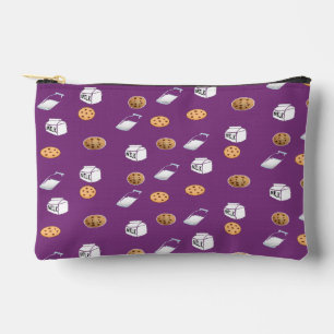 Cookies and milk on purple accessory pouch