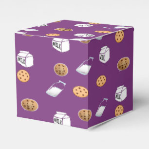 Cookies and milk on purple favour box