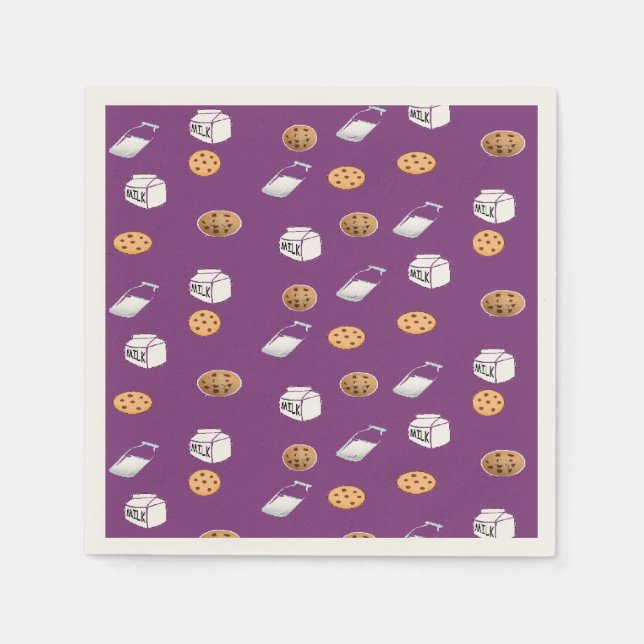 Cookies and milk on purple napkin (Front)