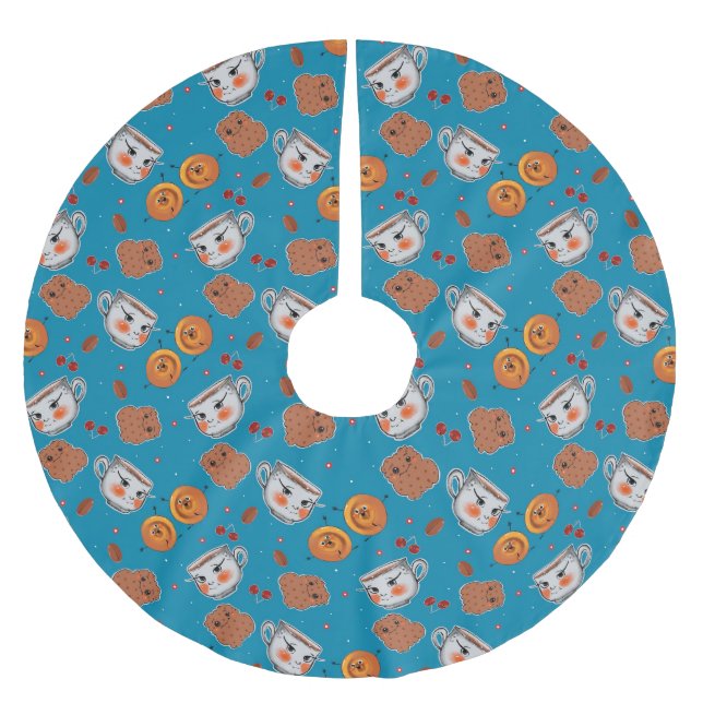 Cookies, buns: blue background pattern brushed polyester tree skirt (Front)