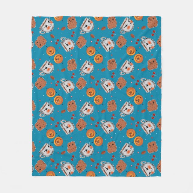 Cookies, buns: blue background pattern fleece blanket (Front)