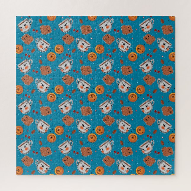 Cookies, buns: blue background pattern jigsaw puzzle (Vertical)