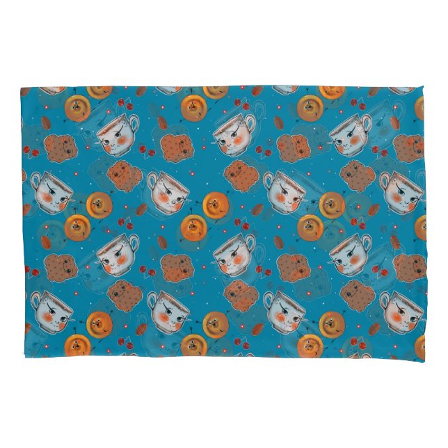 Cookies, buns: blue background pattern pillowcase (Front)