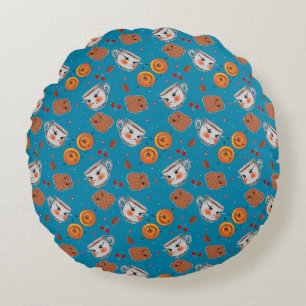 Cookies, buns: blue background pattern round cushion