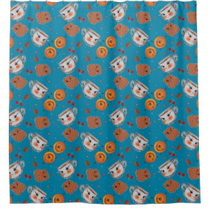 Cookies, buns: blue background pattern shower curtain