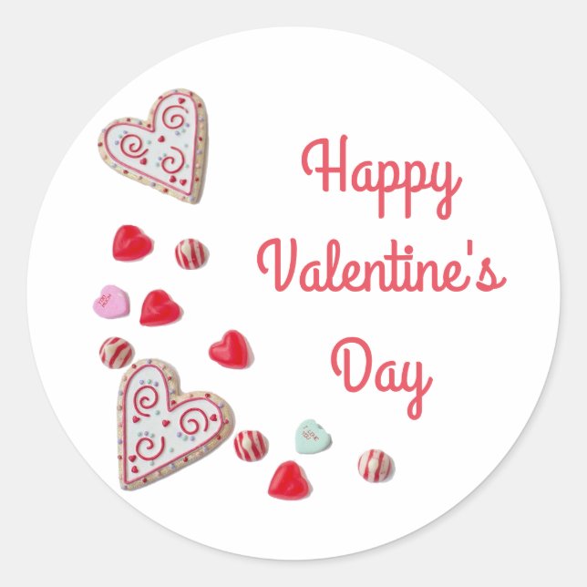 Cookies Candy Hearts Happy Valentines Day Classic Round Sticker (Front)