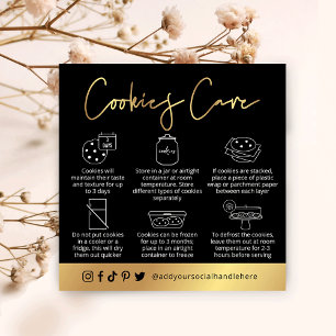 Cookies Care Instructions Black & Gold Script Logo Square Business Card