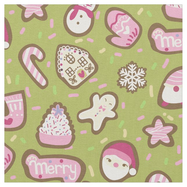 Cookies Christmas Green Fabric (Close Up)